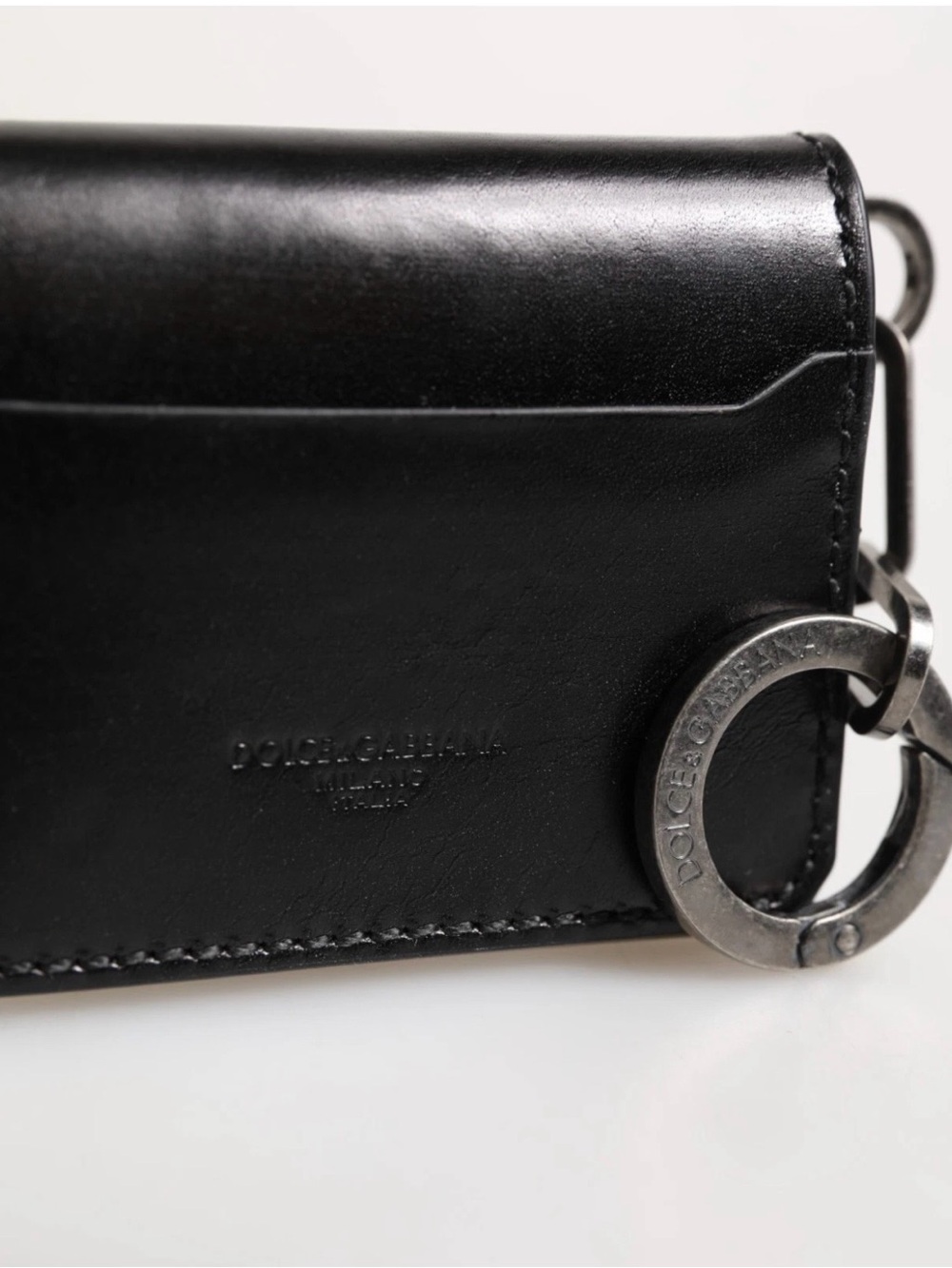 Dolce & Gabbana Black Leather Card Holder Keychain Wallet NWT and Box - Picture 7 of 11